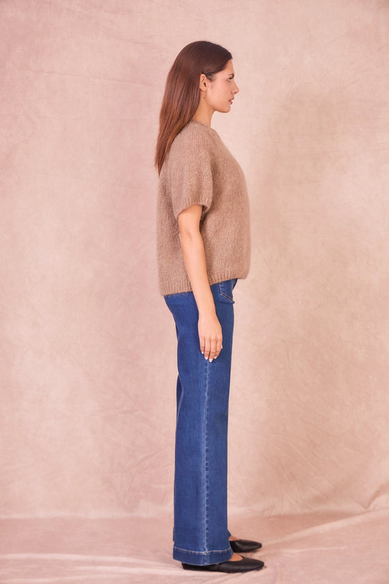 Calie Paris // Pullover Kidmohair kurzarm Taupe