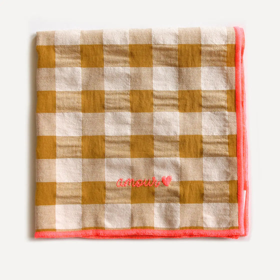 BARNABÉ AIME LE CAFÉ // Stoffserviette Vichy Moutarde Amour